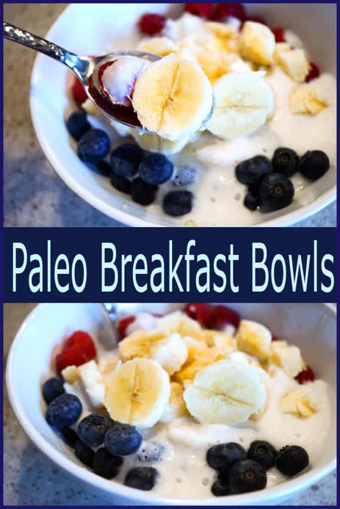 Energizing Paleo Breakfast Bowls Recipe that takes seconds to prepare and leaves you feeling light and full all morning. Healthy and Delicious.