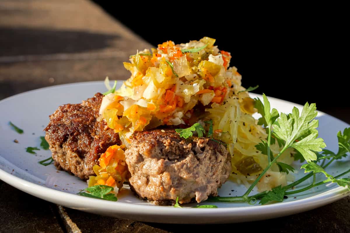 Super Easy Giardiniera and Meatballs on Spaghetti Squash Recipe - gluten free, dairy free, grain free and delicious!