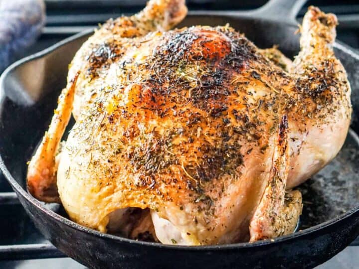 Simple Whole Roasted Herb Chicken Recipe - Just 5 minutes of active time and 1 hour baking for this clean eating head-to-toe recipe