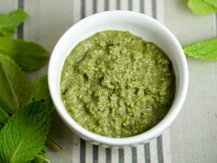 Quick 5 minute Mint Chutney recipe using only 5 ingredients. Healthy, gluten free, dairy free, and a great way to use leftover herbs.