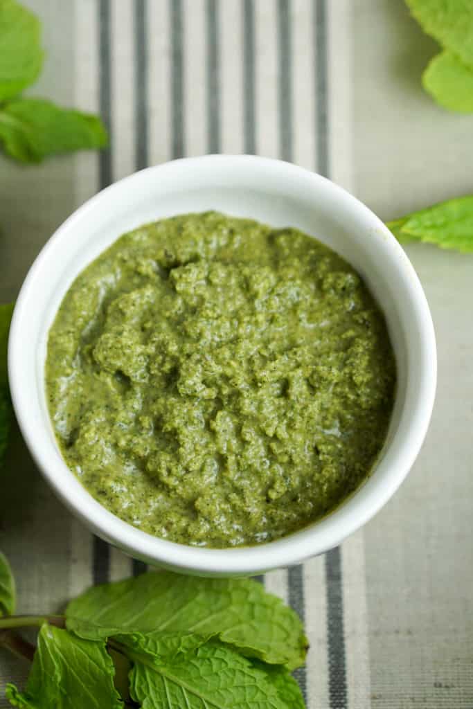 Quick 5 minute Mint Chutney recipe using only 5 ingredients. Healthy, gluten free, dairy free, and a great way to use leftover herbs.