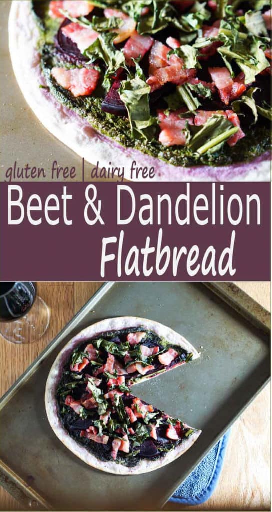 The healthiest pizza on earth. This gluten free, dairy free Beet and Dandelion Flatbread Recipe is chocked full of detoxing nutrients. Perfect spring meal.