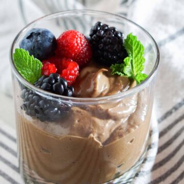 Chocolate Avocado Mouse with Mixed Berries - A simple 5 ingredient, plant-based and paleo dessert made of avocados, coconut, and berries. GF, DF, RSF