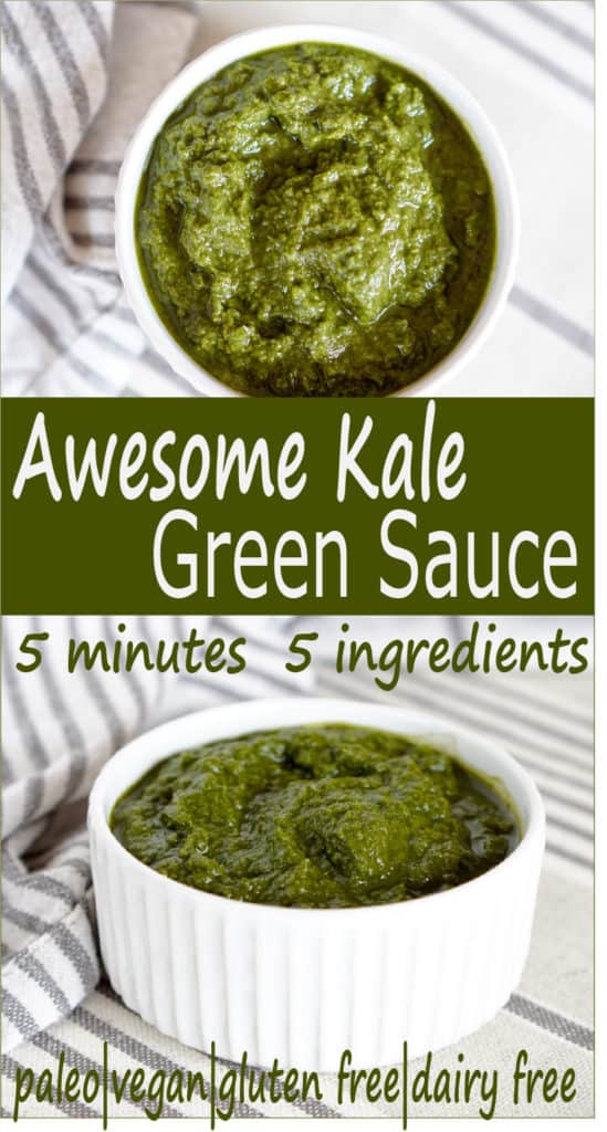 5 minute healthy Kale green sauce recipe - great on everything from pizza to salads