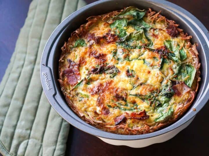 A perfect make ahead dish for any event: gluten free, dairy free, paleo, grain free bacon spinach quiche recipe is the answer to a healthy and easy brunch