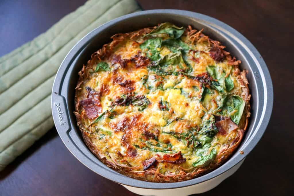 A perfect make ahead dish for any event: gluten free, dairy free, paleo, grain free bacon spinach quiche recipe is the answer to a healthy and easy brunch