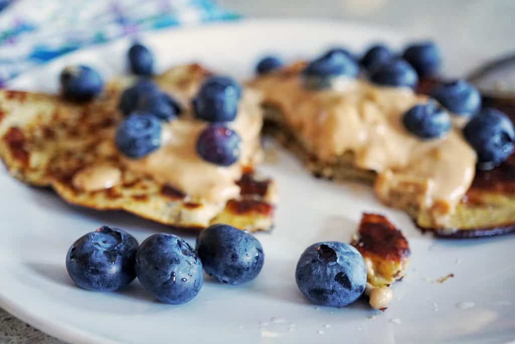 PB&J banana Pancakes in teh perfect Mother's Day Brunch Menu- they are easy to make, have a quick clean up and are healthy, paleo and whole 30 friendly Mother's Day Brunch Menu