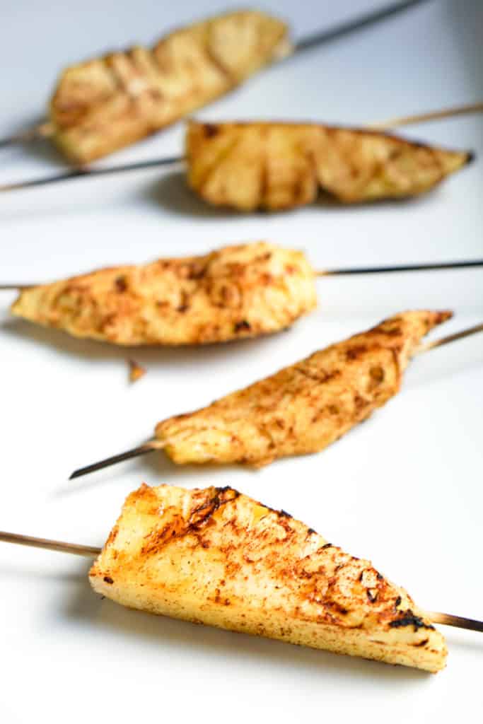 A healthy paleo BBQ option, this grilled pineapple skewers with cinnamon recipe has two ingredients: pineapple and cinnamon. Bring simple back to the backyard BBQ.