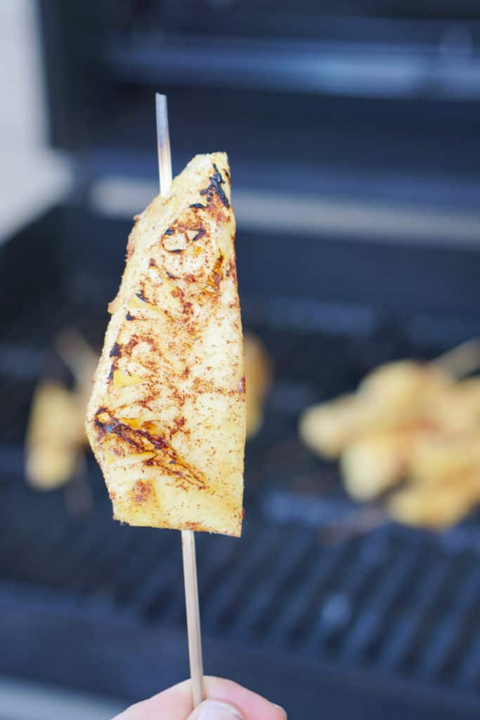 A healthy paleo BBQ option, this grilled pineapple skewers with cinnamon recipe has two ingredients: pineapple and cinnamon. Bring simple back to the backyard BBQ.