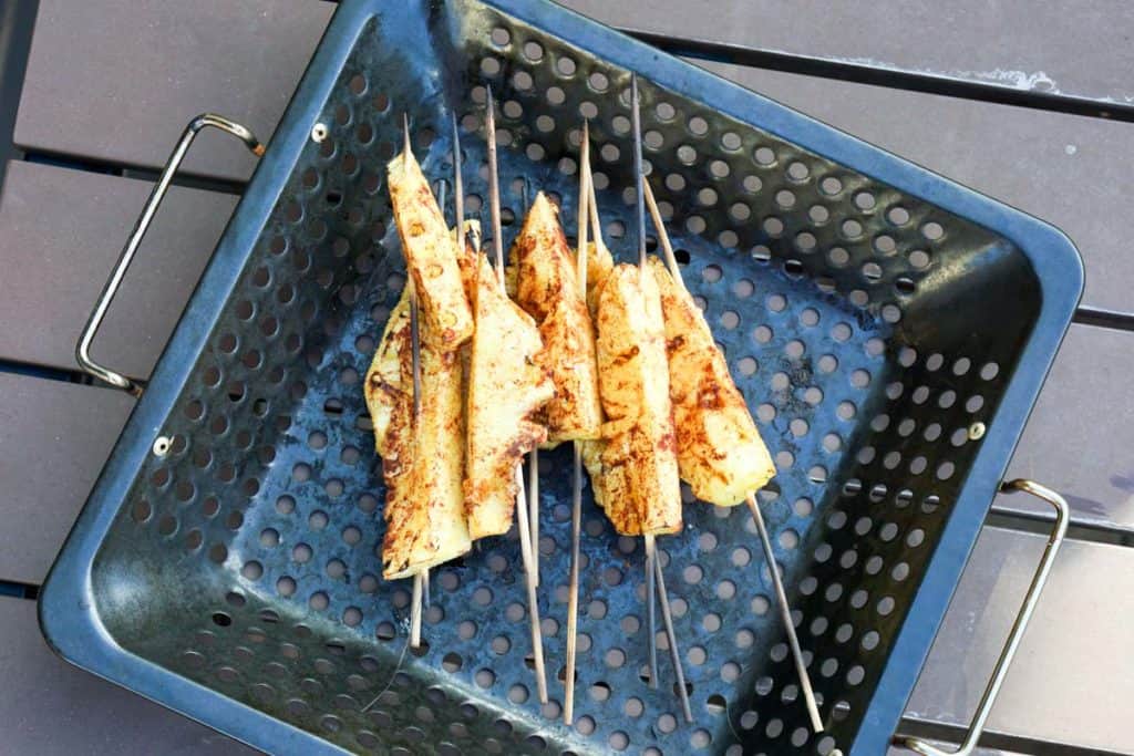 A healthy paleo BBQ option, this grilled pineapple skewers with cinnamon recipe has two ingredients: pineapple and cinnamon. Bring simple back to the backyard BBQ.