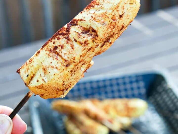 A healthy paleo BBQ option, this grilled pineapple skewers with cinnamon recipe has two ingredients: pineapple and cinnamon. Bring simple back to the backyard BBQ.
