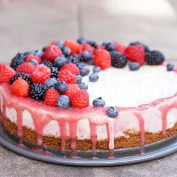A slightly nutty and naturally fruit flavored Rhubarb Cashew Ice Cream Cake Recipe that's dairy free, gluten free, soy free, egg free and vegan.
