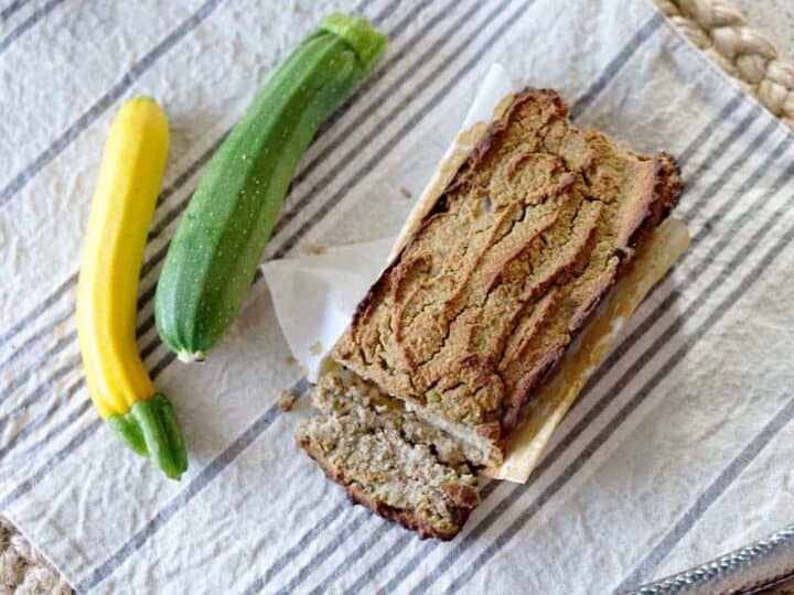 A quick 5-minute blender recipe for individually sized and refined sugar free zucchini bread. This fluffy loaf is naturally sweetened with dates and almond flour and perfect for every morning