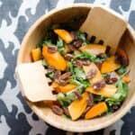 This quick salad is ready in minutes and brings some freshness to classically fall flavors. Just mix persimmons, arugula, toasted pecans and spice together for a naturally paleo and gluten free salad.