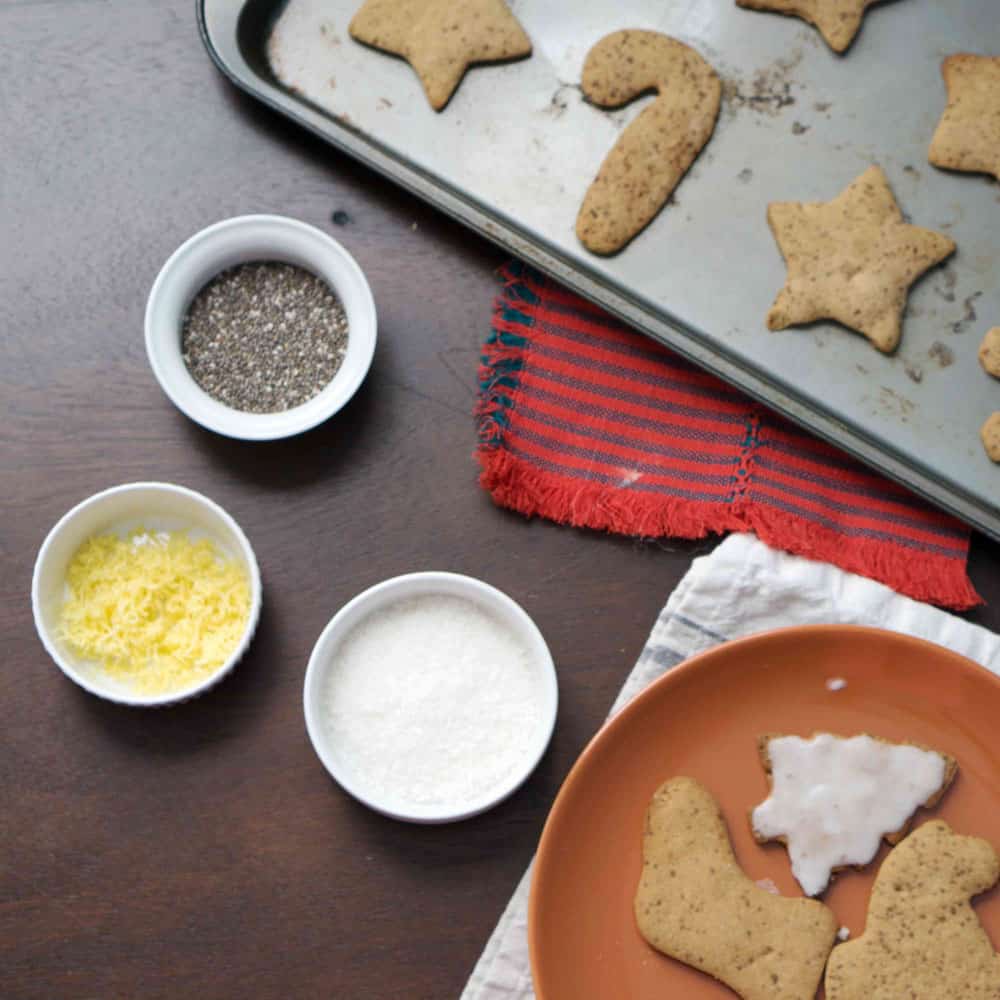 healthy gluten free cut out cookies need upgraded sprinkles - these use real food to decorate, including chia seeds, coconut flakes and lemon zest. 