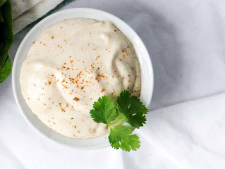 Whipped Tahini Sauce in a white ramekin