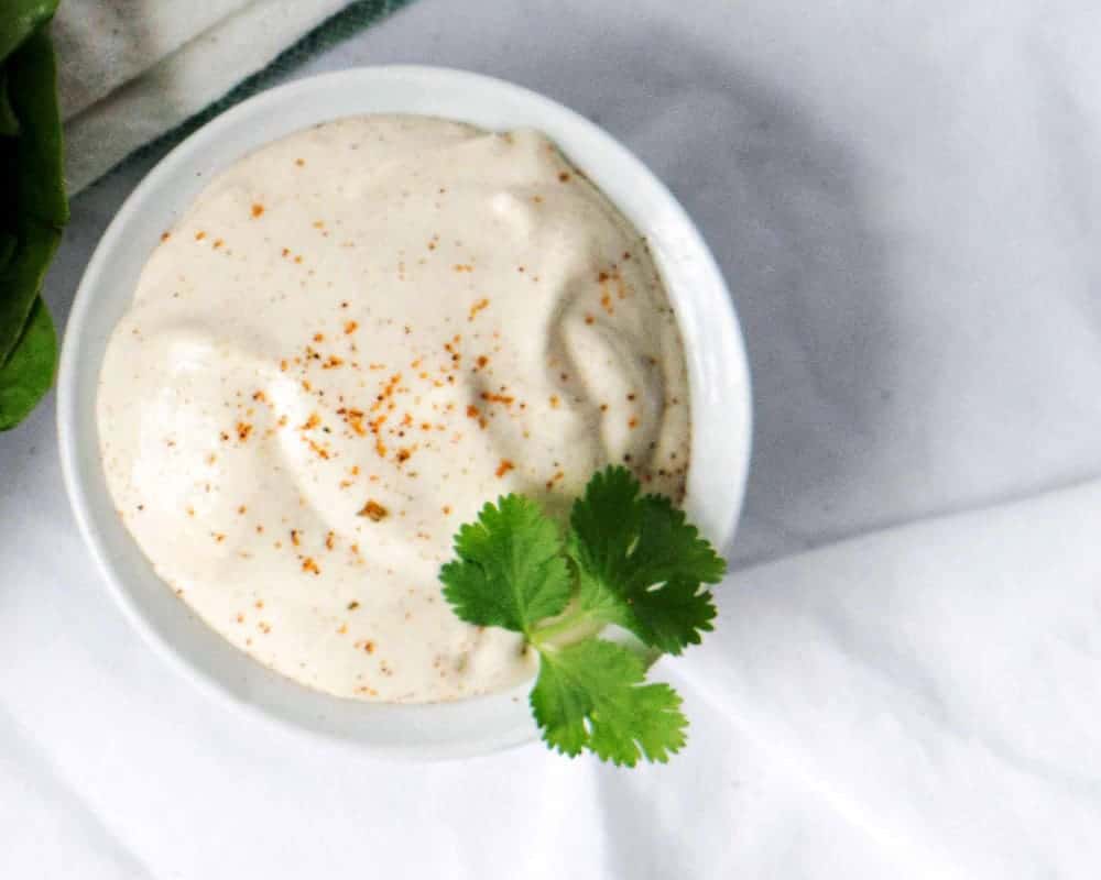 Whipped Tahini Sauce in a white ramekin