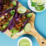 Purple Cabbage laves make an excellent shell for these chorizo cabbage tacos