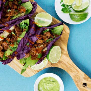 Purple Cabbage laves make an excellent shell for these chorizo cabbage tacos