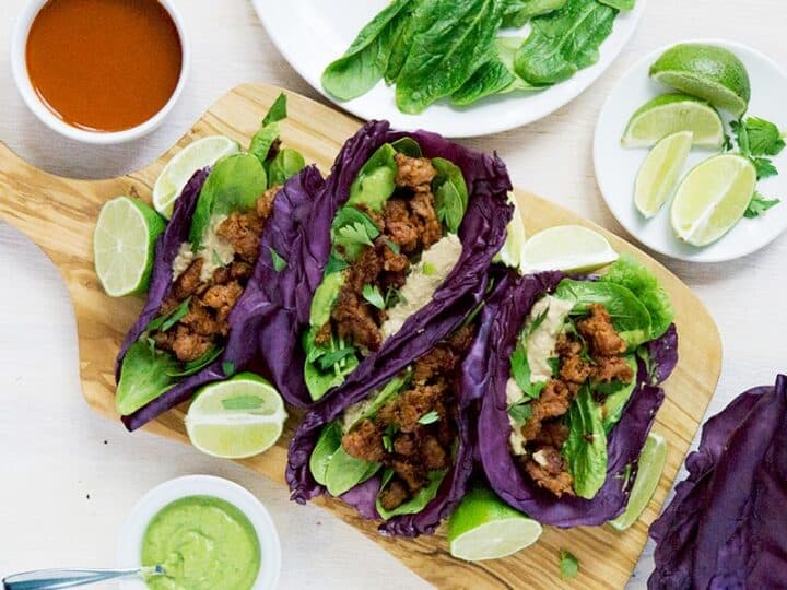 Taking tacos to the next level, these heritage chorizo cabbage tacos are savory and fresh with just enough spice. Who said tacos couldn't be clean?