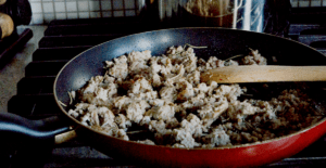 Cooking Mulays Italian sausage for the soup topping