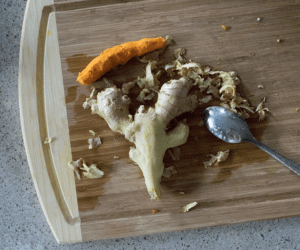 peeled turmeric and ginger root