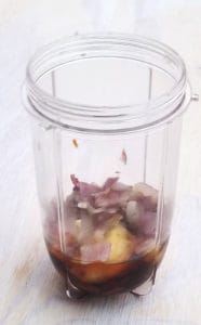 Ginger Turmeric Honey, dried red chillis in a blender to make a spicy sauce.