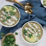 White chili with crema, avocado and cilantro