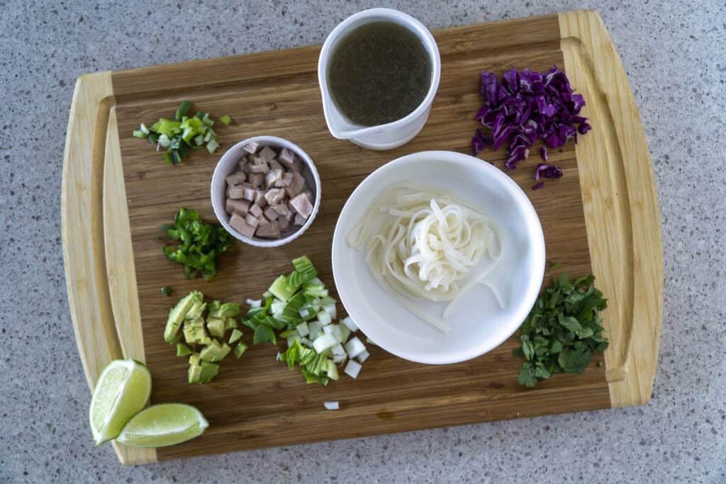 Prepared ingredients for the Pho Bowl