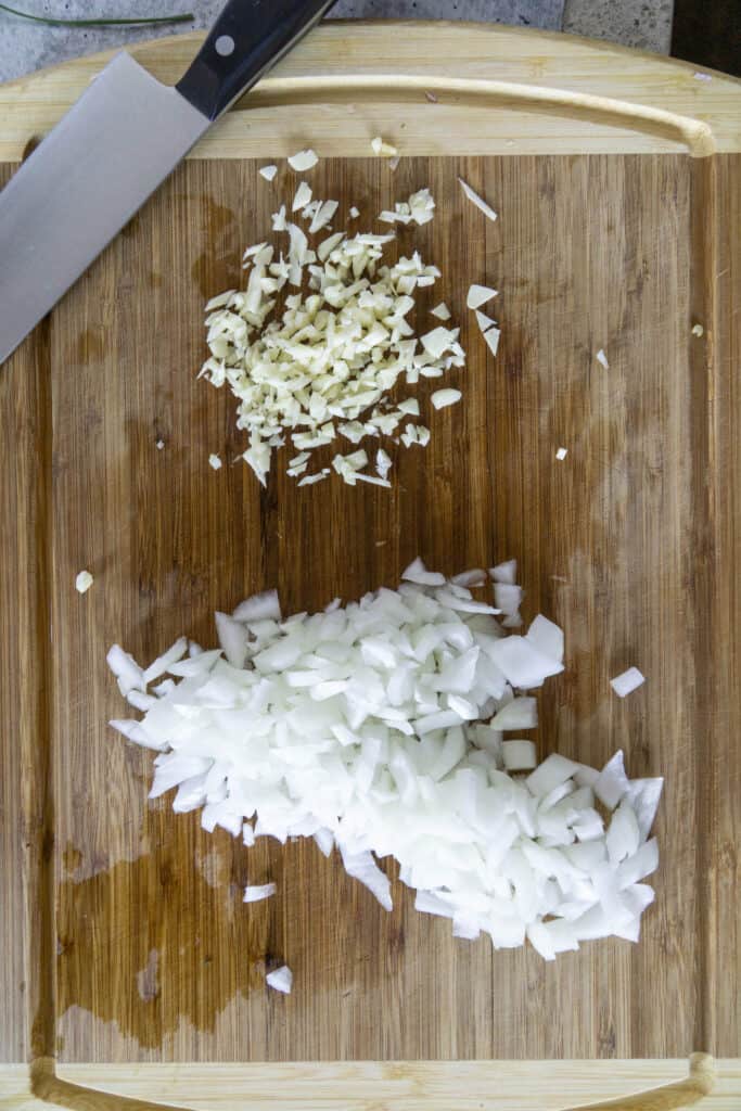 minced garlic and diced onion