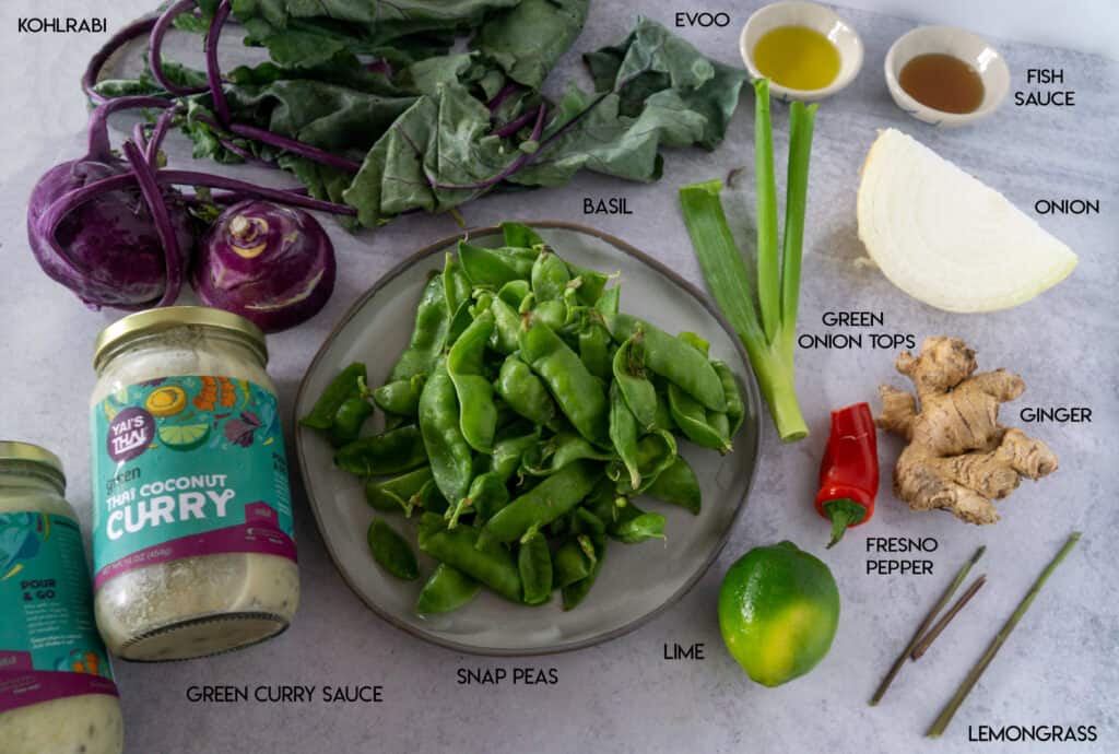 Snap Pea and Kohlrabi Green Curry Ingredients